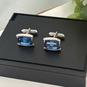Daks Silver-Tone Blue Crystal Cufflinks